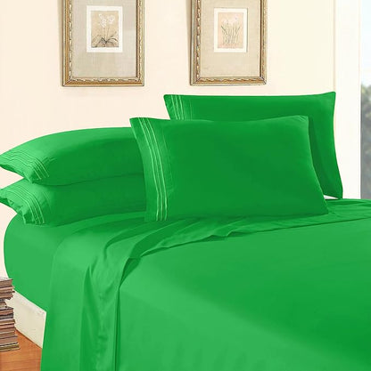 Elegant Comfort Luxury 1500 Premium Hotel Quality Microfiber 4-Piece Sheet Set - Wrinkle Resistant, All Around Elastic Fitted Sheet, Deep Pocket up to 16", Queen, Emerald Green