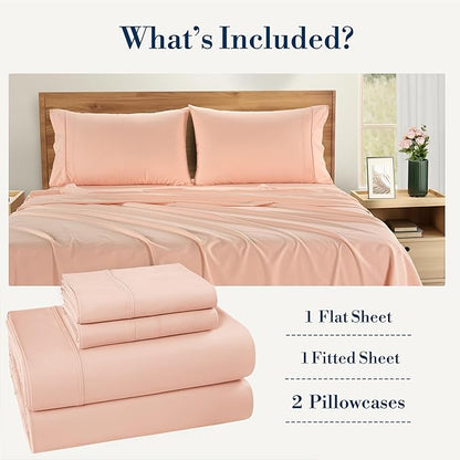 Casa Platino 100% Cotton Twin Size Sheets Set – 4 Piece Crisp Percale Twin Size Cooling Sheets, Lightweight for Summer, with 15" Deep Pocket Fitted Sheet Nightly Comfort & Airy Sleep – Veiled Rose