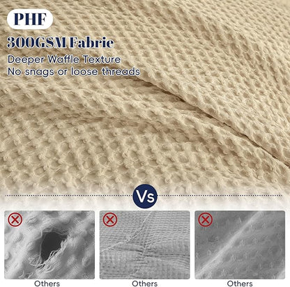 PHF Waffle Weave Duvet Cover Set King Size, No Snagging Ultra Soft Luxury Textured Breathable Comforter Cover for All Season 3pcs, Durable Bedding Duvet Set with 2 Pillow Shams, 104"x90", Khaki