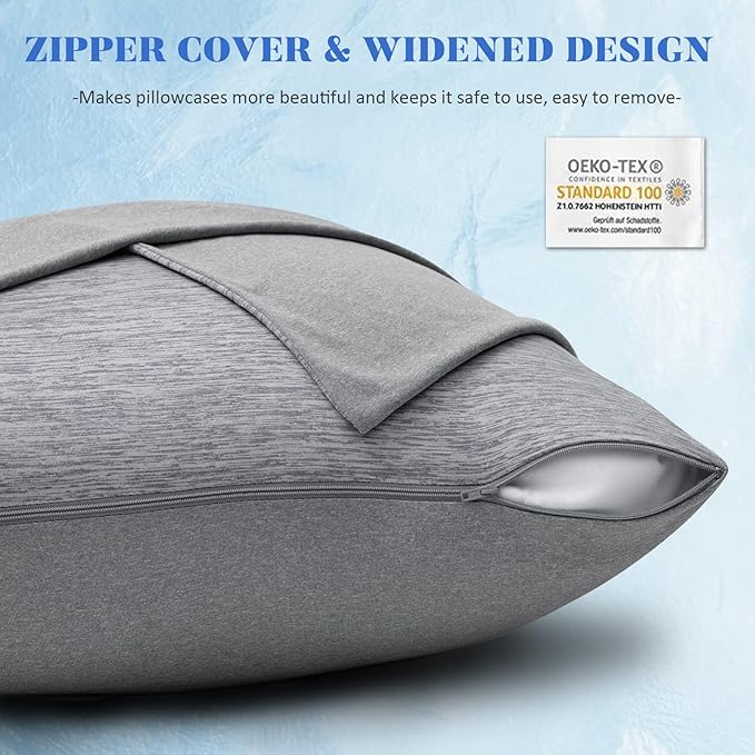 CHOSHOME Cooling Pillow Cases Zipper Pillow Covers Q-Max > 0.45 Zippered Pillowcases for Hot Sleepers, Soft, Breathable, Skin-Friendly, 2 Pack (Queen, 20"x30", Grey)