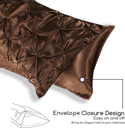 MR&HM Satin Comforter Set Oversized Queen, 7 Piece Bed in a Bag, Silky Soft All Season Bed Set, Luxury Pinch Pleat Bedding Set with Comforter, Sheets, Pillowcases & Shams, Brown