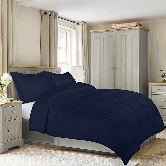 Utopia Bedding King Comforter Set Navy, Comforters King Size 3 Pieces Bedding Comforters Sets, Down Alternative Soft Bed Set, 1 Comforter (90 x 102 inches) 2 Pillow Shams (20 x 36 inches)