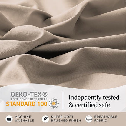 LuxClub 5 PC Split King Sheet Set, Breathable Luxury Bed Sheets, Deep Pockets 18" Eco Friendly Wrinkle Free Cooling Sheets Machine Washable Hotel Bedding Silky Soft - Light Khaki Split King