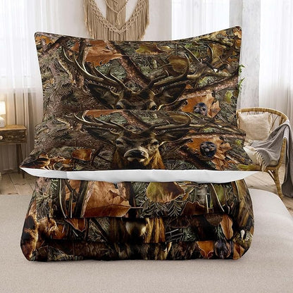 NINENINE Camo Comforter Set, Queen Size Bedding Set for Boys, Hunting Bed Set With 1 Comforter 2 Pillowcases