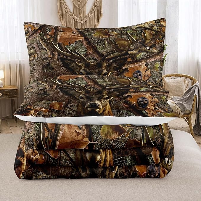 NINENINE Deer Comforter Set,Boys Twin Bedding Sets,Camo Comforter Sets,Twin Comforter Sets for Boys,Western Bedding Sets with 1 Comforter 1 Pillowcase