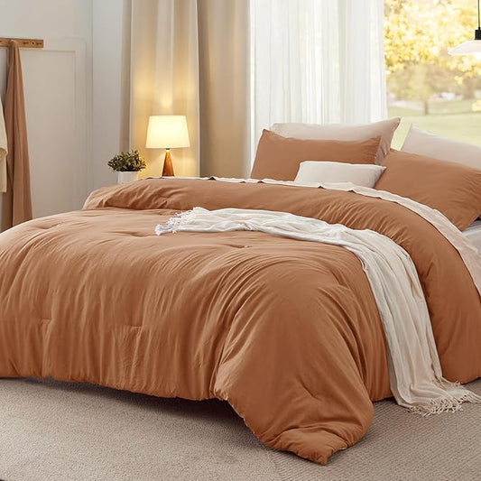 Bedsure Queen Comforter Set, Pumpkin Soft Prewashed Bedding for All Seasons, 3 Pieces GentleSoft™ Bed Set, 1 Lightweight Comforter (90"x90") and 2 Pillowcases (20"x26")