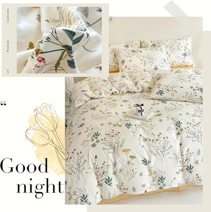 HighBuy Full Size Comforter Set Yellow Pink Floral Soft All-Season Bedding Comforter for Girls Teens Women Quilted Warm Fluffy Floral Comforter Set 3 Piece Bedding Set Lightweight,Breathable