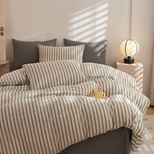 HighBuy Grey Gingham Comforter Set King Size Stripe Pattern Art Decor Bedding Comforter Set Lightweight Fluffy Bedding Set Geometric Modern Comforter Set 1 Bohemian Comforter 2 Pillowcase