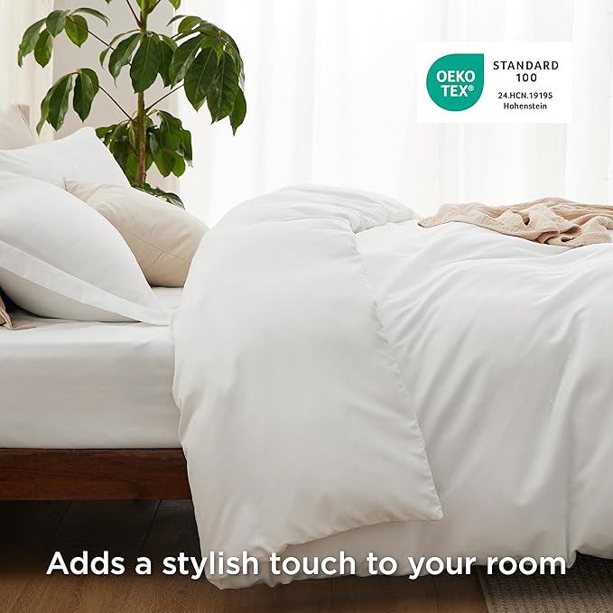 Bedsure Duvet Cover with Fitted Sheet King - Cooling Deep Pocket, Hotel Luxury Soft Double Brushed Bedding Set with Zipper Closure, 1 Duvet Cover, 1 Fitted Sheet, 2 Pillow Shams, NO Comforter, White