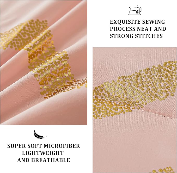 Menghomeus Pink Comforter Set King Size Metallic Blush and Rose Gold Bed Comforter 4 Piece Soft Microfiber Bedding for Teen Girls Women (2 Pillow Shams + 1 Decorative Pillow Sham)