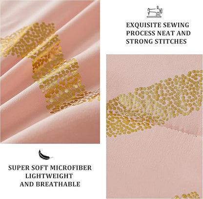 Menghomeus Pink Comforter Set King Size Metallic Blush and Rose Gold Bed Comforter 4 Piece Soft Microfiber Bedding for Teen Girls Women (2 Pillow Shams + 1 Decorative Pillow Sham)