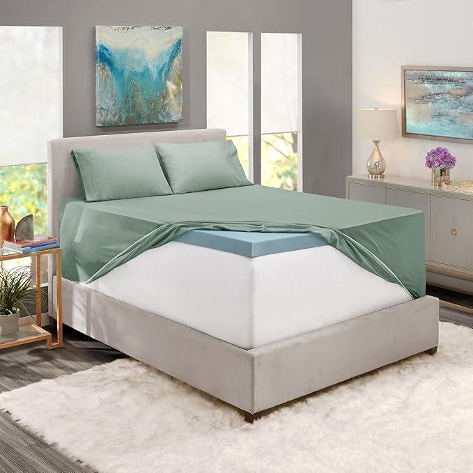 Hearth & Harbor Extra Deep Pocket Sheet Sets, Luxury Soft 6 Piece Bed Sheet Set Fits Mattress 18-24 Inches - Split King Size, Sage Green New