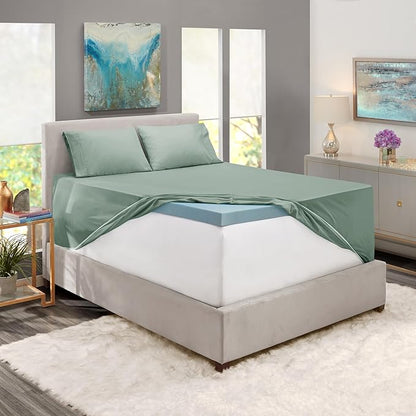 Nestl Queen Size Sheet Set, 4 Piece Extra Deep Pocket (18-24 inches), Microfiber, Cooling, Hotel Luxury, Soft, Breathable, Wrinkle-Free, Easy to Care, Sage Green New
