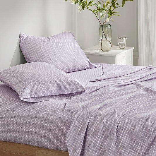 Madison Park Essentials Cal King Comforter Set & Sheets, Floral Bed in A Bag Microfiber Comforter for Cal King-Size Bed, Shabby Chic Cal King Bedding Diamond Print Sheet, Luna, Cal King, Taupe 7 Piece