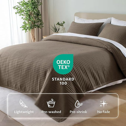 KASENTEX Queen Quilt Set 90"x90" – Soft Washed 3-Layer Lightweight Bedspread, Minimalist Nordic Design, All-Season Spring & Summer Quilt Set (1 Quilt + 2 Pillow Shams), Cub