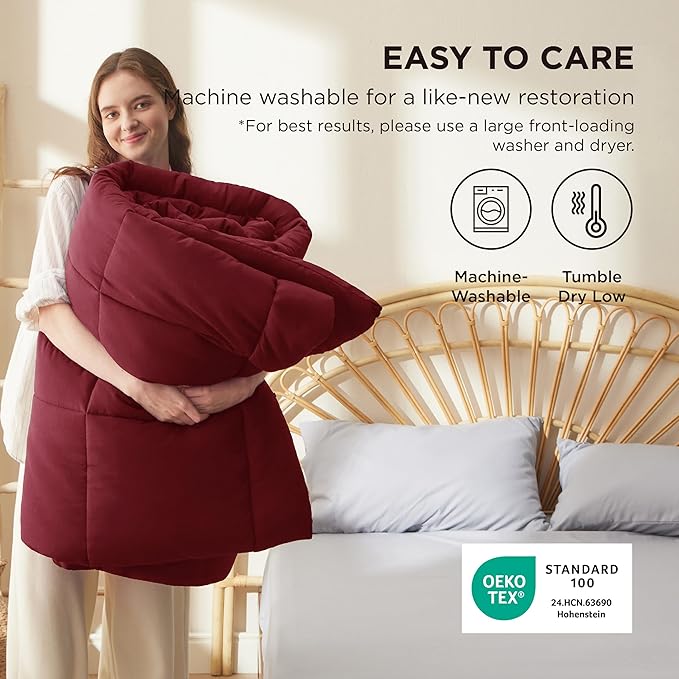 Bedsure Comforter Duvet Insert - Quilted Comforters Oversize Queen Size, All Season Duvet, GentleSoft Down Alternative Bedding Blanket, with 8 Tabs, Gifts for Women/Men, Red, Oversize Queen 98x98