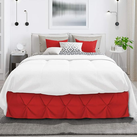 Nestl Red Bed Skirt Queen Size, Pinch Pleat Queen Bed Skirt, 14" Inch Drop Queen Bedskirt, Hotel Quality Red Bed Skirts, Premium Microfiber Bedskirt for Queen Bed, Red Queen Bed Skirt