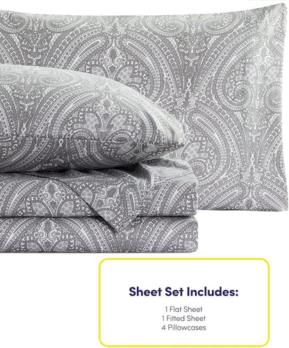 Queen Sheets Paisley Grey - 6 Piece 1500 Supreme Collection Fine Brushed Microfiber Deep Pocket Queen Sheet Set Bedding - 2 Extra Pillow Cases, Great Value, Queen, Paisley Gray