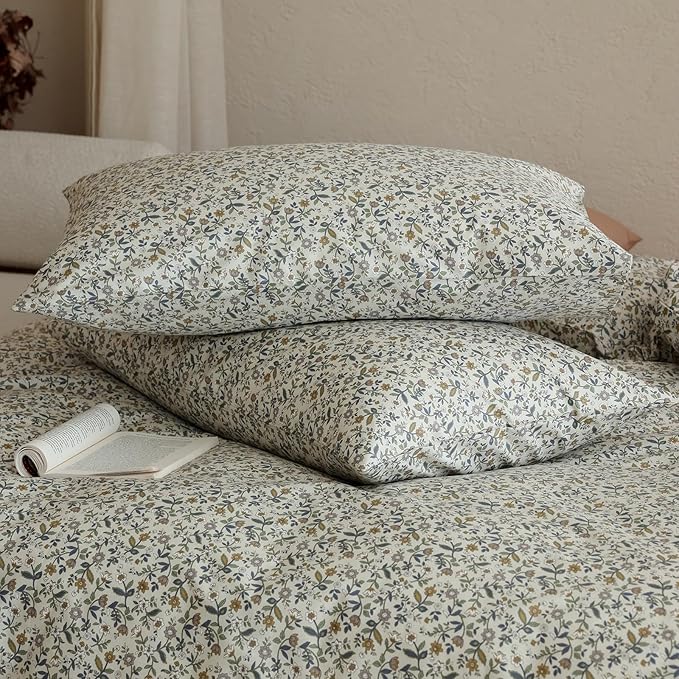 Floral Queen Size Bed Comforter Set Lightweight Girls Bedding Set Down Alternative Boho Cotton Cozy Bedding Comforter Sets Cute Fluffy Soft All Season Bed Comforter with 2 Pillowcases