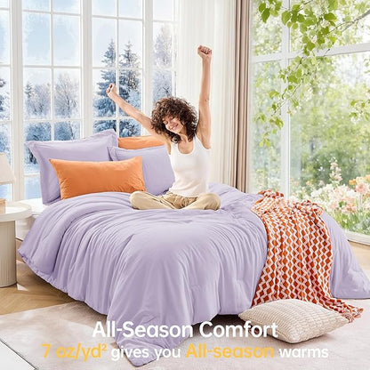 MUXHOMO Queen Comforter Set, All Season Ultra Soft Down Alternative Bedding - 3 Piece Lightweight Bed Set Includes 1 Comforter (90"x90") and 2 Pillow Shams (20"x26"), Lavender