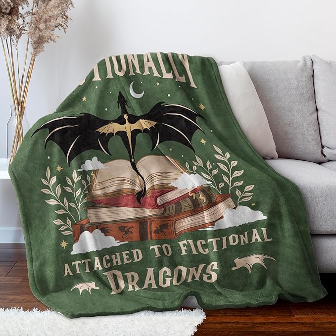 Fantasy Book Lovers Gifts, Bookish Gifts for Woman Men- Gragon Lovers Blanket, Functional Reading Gifts for Readers, Librarian, Book Nerd, Bookworm, Bookish Dragon Throw Blanket 60" x 50"