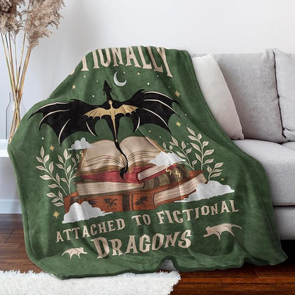 Fantasy Book Lovers Gifts, Bookish Gifts for Woman Men- Gragon Lovers Blanket, Functional Reading Gifts for Readers, Librarian, Book Nerd, Bookworm, Bookish Dragon Throw Blanket 60" x 50"