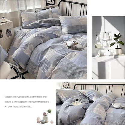 HighBuy Blue Grey Comforter Set King Size Gingham Pattern Grid Checkered Patchwork Comforter Set 3 Pieces Buffalo Plaid Comforter Bedding Set with Checkered Pillowcases Fluffy Home Decor