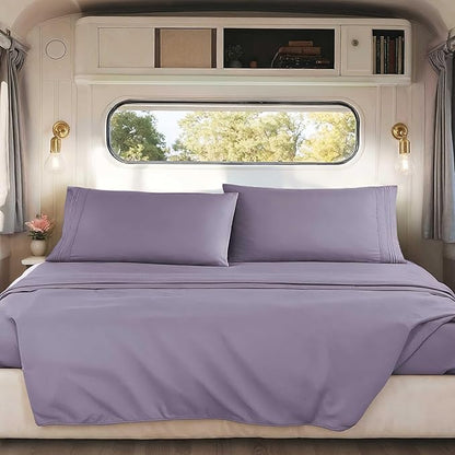 Clara Clark RV Short Queen Sheets - Hotel Luxury 6 Piece Bed Sheets for Short Queen Size Bed - Soft Bedding Sheets & Pillowcases, Fits Low Mattress up to 10 inch deep. Short Queen, Grayish Purple
