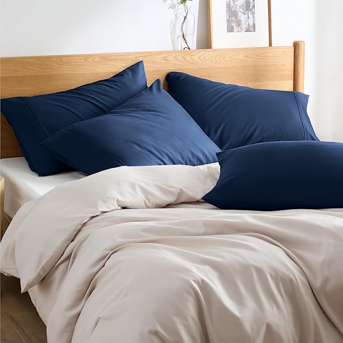 Bedsure King Size Pillow Cases Set of 4 - Navy Brushed Microfiber Pillowcases 4 Pack, Super Soft Pillowcase, Pillow Case Cover with Envelope Closure for Kids, Wrinkle, Fade Resistant, 20x36 Inches
