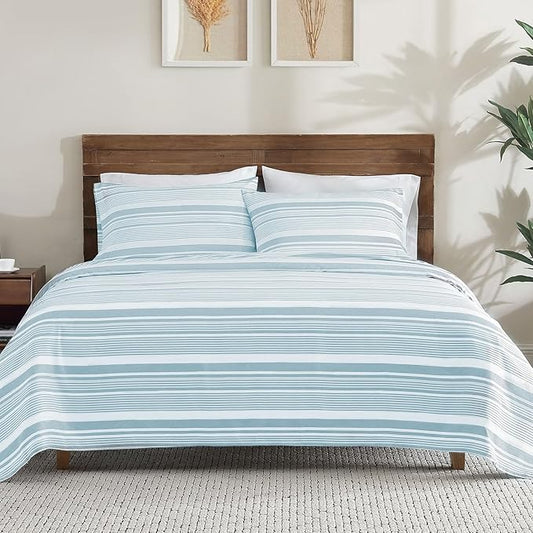 ClevaHome Classic Stripe Sheet Set - 4 Pieces Super Soft & Breathable Bed Sheet Set with Deep Pocket, Enhanced Comfort & Easy Care (Full, Glacier Stripe)