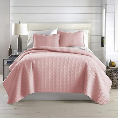 Southshore Fine Living, Inc. Stitched Twin XL Comforter Quilt Bedding Set, Dorm Room Bedding, Stain Resistant, Machine Washable Bedspread, XL/Twin Pink Quilt Bed Spread w/Pillow Sham, Pastel Pink