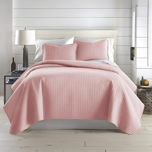 Southshore Fine Living, Inc. Stitched Twin XL Comforter Quilt Bedding Set, Dorm Room Bedding, Stain Resistant, Machine Washable Bedspread, XL/Twin Pink Quilt Bed Spread w/Pillow Sham, Pastel Pink