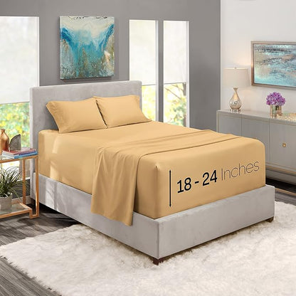 Nestl Microfiber Bed Linen Set - California King, Extra Deep Pocket, 4 Piece, Camel Gold