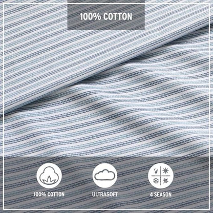 Eddie Bauer - Queen Sheets, Cotton Percale Bedding Set, Crisp & Cool Home Decor (Ticking Stripe Light Blue, Queen)