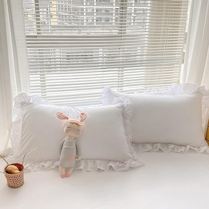 MOOWOO Chic Ruffle Lace Polyester Duvet Cover Set -Girl White Bedding-2 Piece Twin Comforter Duvet Cover with Zipper Closure -Ultra Soft and Light Weight(White, Twin)-NO Including Comforter