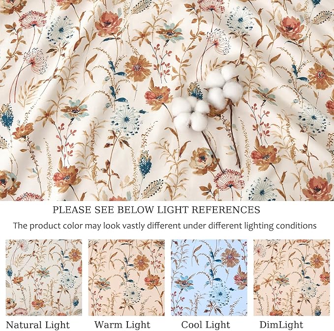 Zusbest 100% Cotton Orange Floral Pillowcases Standard Size Set of 2, 19''×29'', Queen Size Teal Orange Bohemian Flower Printed Pillow Covers Soft Envelope Queen Pillowcase Protectors