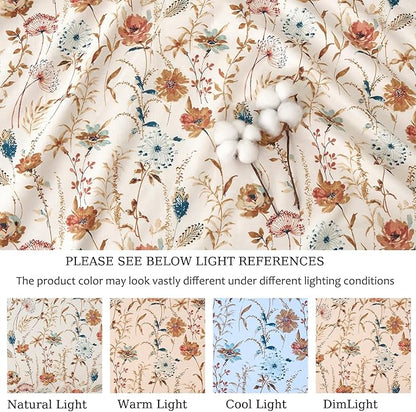 Zusbest 100% Cotton Orange Floral Pillowcases Standard Size Set of 2, 19''×29'', Queen Size Teal Orange Bohemian Flower Printed Pillow Covers Soft Envelope Queen Pillowcase Protectors