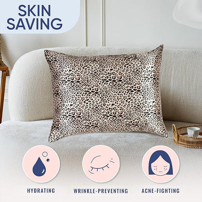 Blissy Silk Pillowcase - 100% Pure Mulberry Silk - 22 Momme 6A High-Grade Fibers - Silk Pillow Cover for Hair & Skin - Regular, Queen & King (Leopard, Queen)