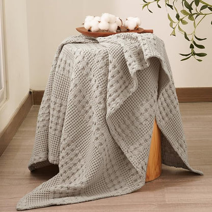 PHF 100% Cotton Waffle Weave Throw Blanket, Soft Lightweight Breathable Cozy Throws for Couch Bed Sofa, Luxury Aesthetic Blanket Gift for Home Decor & Office, 50"x60", Pearl Gray