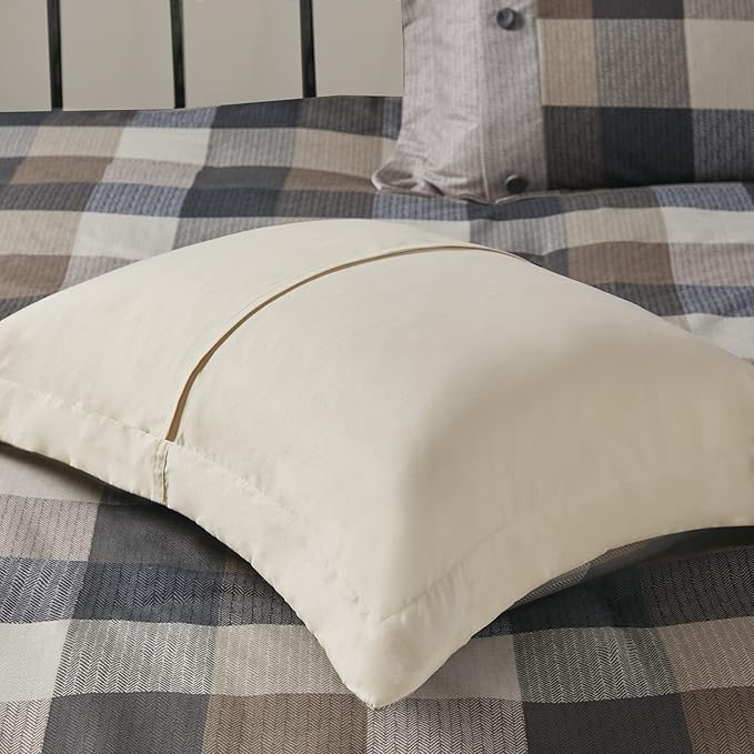 Madison Park Ridge Comforter Set-Cabin Lodge Plaid Herringbone Design All Season Down Alternative Cozy Bedding with Matching Bedskirt, Shams, Decorative Pillow, Queen(90"x90"), Neutral 7 Piece