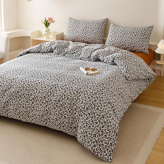 CLOTHKNOW Black Leopard Print Comforter Set Twin Black Brown Bedding Sets Soft Boho Cheetah Print Bedding Sets with 2 x Pillow Cases