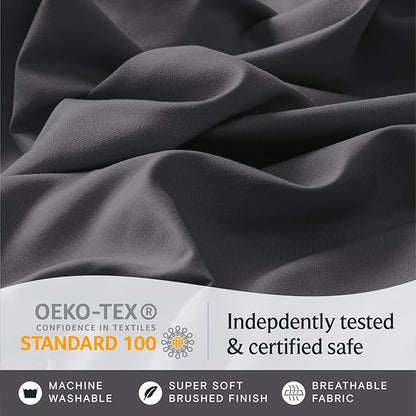 LuxClub Twin XL Sheets - Soft Kids Twin Bed Sheets for Boys and Girls, 3 PC Deep Pockets 18" Eco Friendly Wrinkle Free Kids Fitted Sheets Machine Washable Hotel Bedding Silky Soft- Dark Grey Twin XL