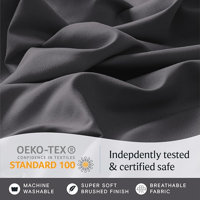 LuxClub 4 PC Full Size Sheet Set Sheets Deep Pockets 18" Wrinkle Free Cooling Sheets Machine Washable Hotel Bedding Silky Soft - Dark Grey Full