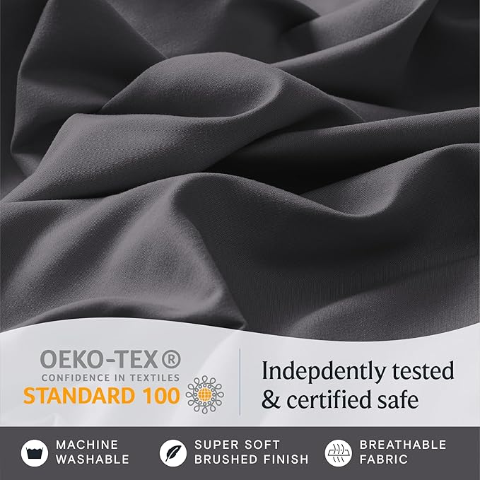 LuxClub 4 PC California King Size Sheet Set Sheets Deep Pockets 18" Wrinkle Free Cooling Sheets Machine Washable Hotel Bedding Silky Soft - Dark Grey California King
