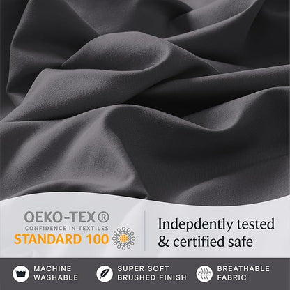 LuxClub 3 PC Twin Sheet Set, Deep Pockets Wrinkle Free Cooling Bed Sheets Hotel Bedding for Women, Men, Kids & Teens, Includes 1 Fitted Sheet, 1 Flat Sheet and 1 Pillowcase-Silky Soft Dark Grey