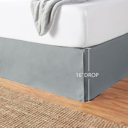 Amazon Basics Lightweight Pleated Bed Skirt, Machine Washable, Wrinkle and Fade Resistant, Full, Dark Grey
