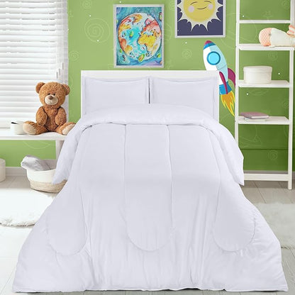 Utopia Bedding White Kids Comforter Set with 2 Pillow Shams, 3 Piece Soft Microfiber Twin Bed Comforter with Pillow Shams, Printed Kids Bedding for Boys and Girls, Lightweight, Breathable,Easy Care