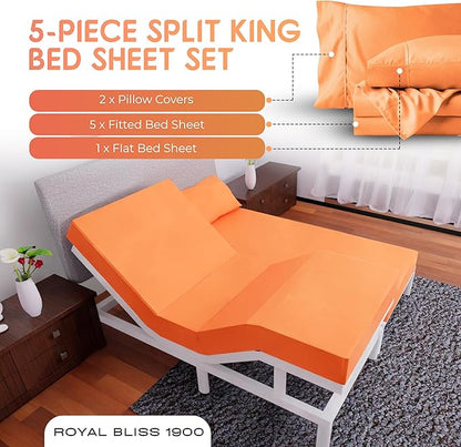 Split King Sheets Set with 2 Twin XL Fitted Sheet - 5 Piece Bedding - Wrinkle Free, Fade Resistant, Double Brushed Microfiber - Deep Pockets/Easy Fit (Peach)