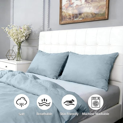 Simple&Opulence 100% Linen Pillowcases Basic Style Solid Color Set of 2, Queen Size Stone Washed Flax Pillow Cover Envelope Closure (20''x30'', Dusty Blue)