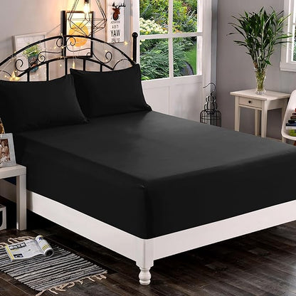Elegant Comfort 1500 Premium Quality Fitted Sheet Ultra Soft 18-24 Inch Extra Deep Pocket - Single Fitted Sheet for High Mattress - Wrinkle Free with Smart Storage Pockets, Twin/Twin XL, Black
